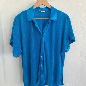 80s Vibrant Blue Casual Button Down Shirt